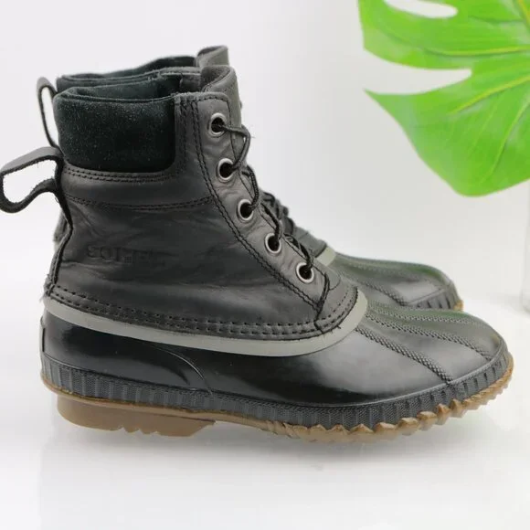 Sorel Womens Cheyenne Duck Boots Size 9 Waterproof Black Leather Lace Up Booties - Picture 7 of 10